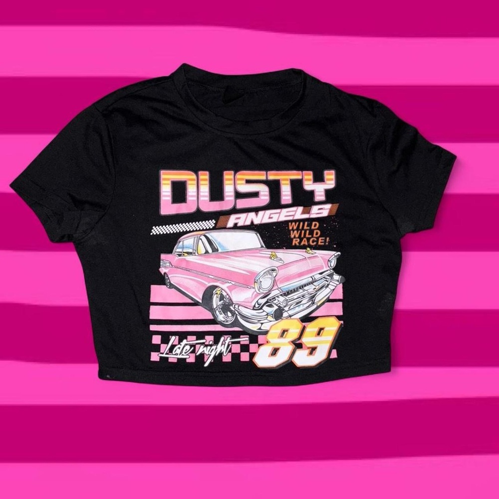 SHEIN Black and Pink Retro Car Crop Top